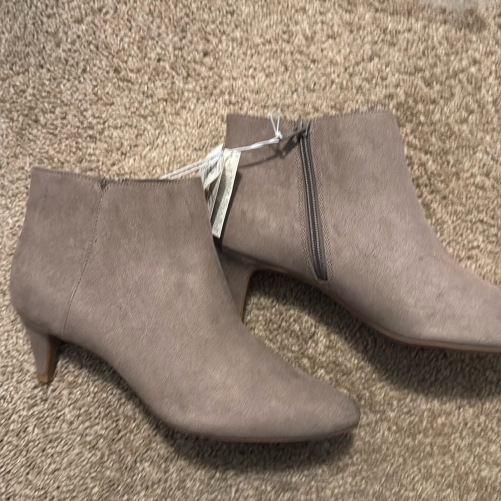 Faux suede low heel booties